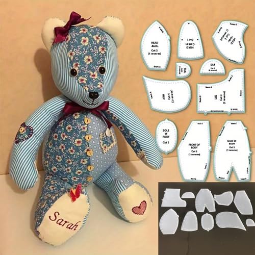 Memory Bear Sewing Templates Set, 10Pcs Durable Acrylic Teddy Bear Sewing Patterns & Templates with Detailed Instructions for Sewing (Small) - size: Small