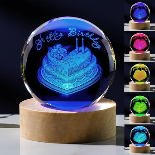 3D Birthday Gifts for Women Crystals Ball 60mm - Birthday Figurines Decor Glass Birthday Cake Figurine Decor Stuff for Best Friend Lovers Mom Dad Keepsake Paperweight - style: BIRTHDAY