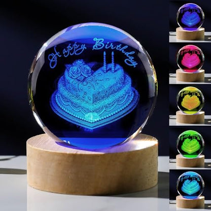 3D Birthday Gifts for Women Crystals Ball 60mm - Birthday Figurines Decor Glass Birthday Cake Figurine Decor Stuff for Best Friend Lovers Mom Dad Keepsake Paperweight - style: BIRTHDAY