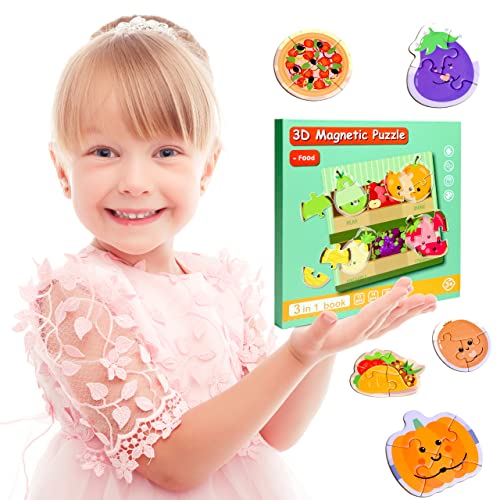 Magnetic Puzzles for Kids Ages 3-5, Travel Toddler Food Puzzle Toy - style: Food