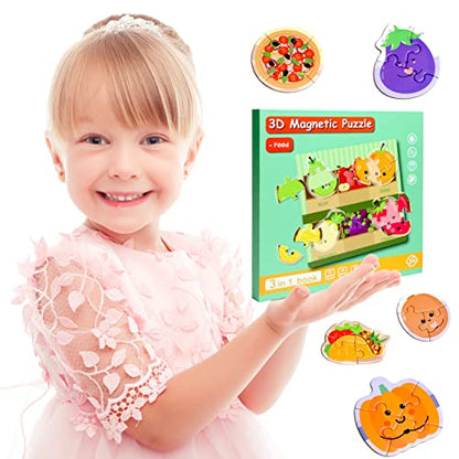 Magnetic Puzzles for Kids Ages 3-5, Travel Toddler Food Puzzle Toy - style: Food