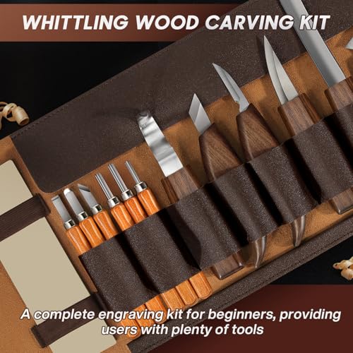 17Pcs DIY Wood Carving Tools, 6 Whittling Knives, 5 Detail Carving Knives - color: Dark Brown