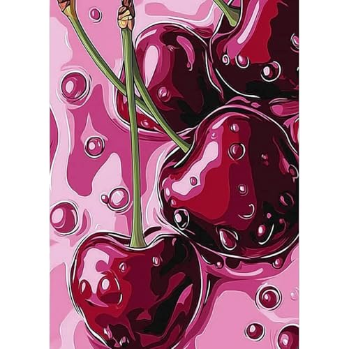 HEIBAGO Diamond Art Kits for Adults, Diamond Painting Kits Cherry for Adults Beginners, 5D Full Drill Round Diamond Art Painting, DIY Diamond Dots for Adult for Home Wall Decor Gift 12 x 16 Inch - color: Cherry