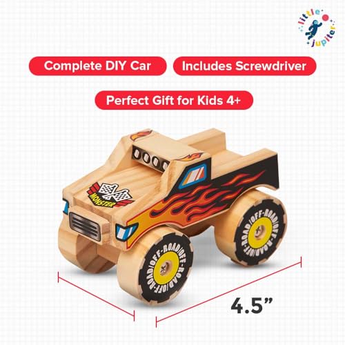 Little Jupiter DIY Wooden Kits w/Stickers - Kids Building Kit - Stem Toys for Ages 4-7 - Wood Crafts for Kids - Woodworking Kits (Monster Truck 1) - size: Monster Truck #1