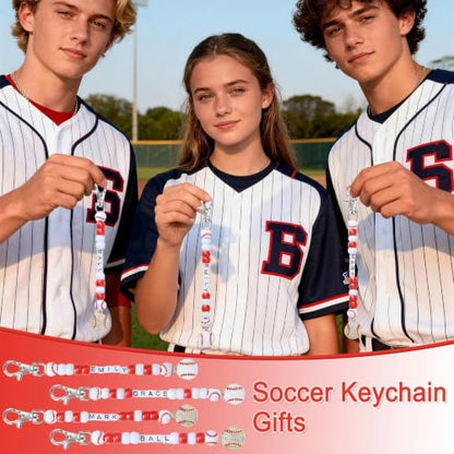 Tuhangcc 500 Pcs Baseball DIY Keychain Making Kit, Adjustable Letter Alphabet Beads Strings,8 Charm 16 Cards with Lobster Clasps & Strings for Sport Theme Party Favor Gift (Baseball) - color: Baseball