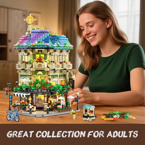 INSOON Flower Cafe House Building Set with Lights for Adults, Modular Kit