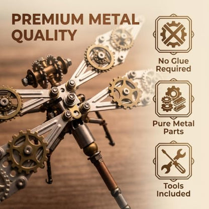 Steampunk Dragonfly 3D Metal Puzzle : 140+ Pcs 2-3 Hrs Screw Build Desktop Display Ornament DIY Assembly Gift for Father Men Teens Christmas & Birthday Gift(Dragonfly B) - style: Dragonfly B