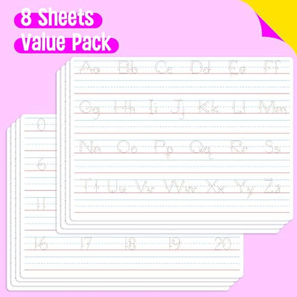 8 Packs Alphabet & Number Whiteboards, Double Sided Dry Erase Board Letters Numbers Tracing Writable and Erasable Handwriting Board for Kids, Students, Classroom and Home (Each Measures 12” x 9”) - color: Alphabet & Number Whiteboards