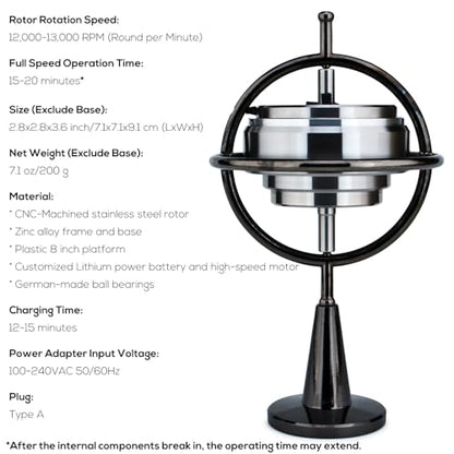 DjuiinoStar Super Precision Electric Gyroscope: 12,000-13,000 RPM for 15-20 Minutes (Black)
