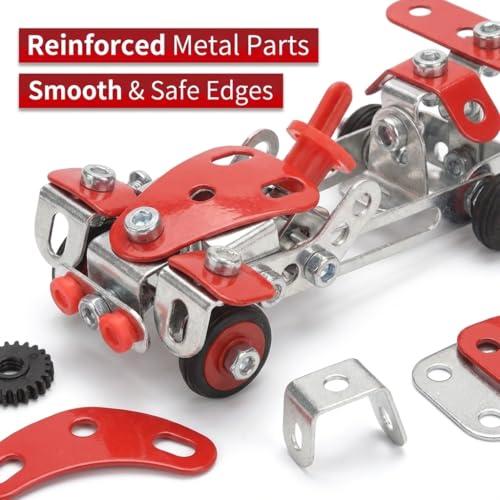 Ferthor Fun Racing Car STEM Toy Sets for Boys Ages 8-12, Metal Building Kit,STEM Building Toys for Boys Age 8-12,Roadster Red Vehicle Car Model for Kids 8 9 10 11 12-16 Years Old（265PCS）