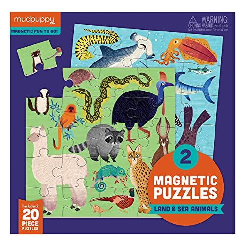 Mudpuppy - Land & Sea Animals - Set of Two 20 Piece Magnetic Puzzles - style: Land & Sea Animals