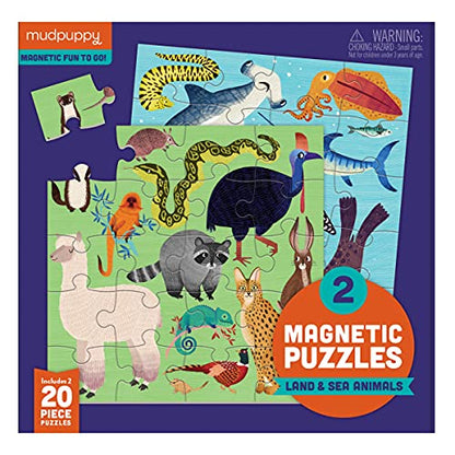 Mudpuppy - Land & Sea Animals - Set of Two 20 Piece Magnetic Puzzles - style: Land & Sea Animals