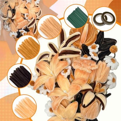 LINAYE 500 PCS Pipe Cleaners Craft, 6 Colors Pipe Cleaners Flowers Kit, Chenille Stems for Crafts with Instruction Wrapping Paper, Flower Stamens, Stems Art and Craft Supplies Brown - color: Brown