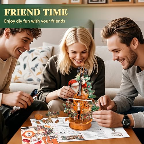 3D Wooden Puzzle Music Box for Adults-Christmas Cello Puzzle - color: Christmas Cello Puzzle