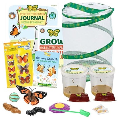 Insect Lore Butterfly Garden Kit with Live Caterpillars – Grow 10 Painted Lady Butterflies - STEM Learning Activity, Habitat with Journal, Stickers, Seeds & Figurines - As Seen on TV - style: As Seen On TV