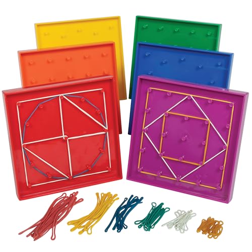 edxeducation Double-Sided Geoboards, Set of 6 with Rubber Bands