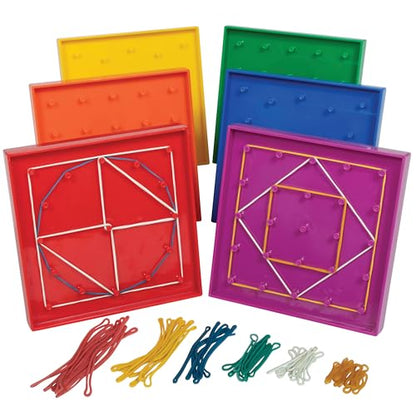 edxeducation Double-Sided Geoboards, Set of 6 with Rubber Bands