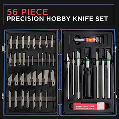 TCP Global® Deluxe Cutting Knife SET with Case Similar to Exacto - 56 Piece