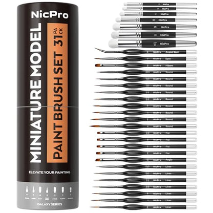 Nicpro Miniature Paint Brushes Drybrush - 31PCS Model Paint Brush Set - size: 31 PCS
