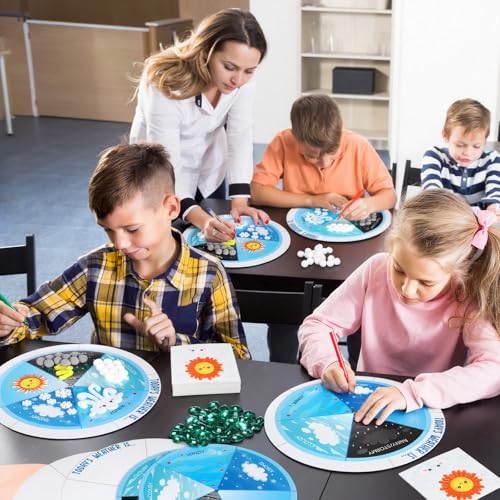 RoundFunny 24 Set Weather Wheels Crafts Kit for Kids Weather Chart for Preschool Classroom Weathers Station Educational and Learning Activities Toys (Not Included Glue)