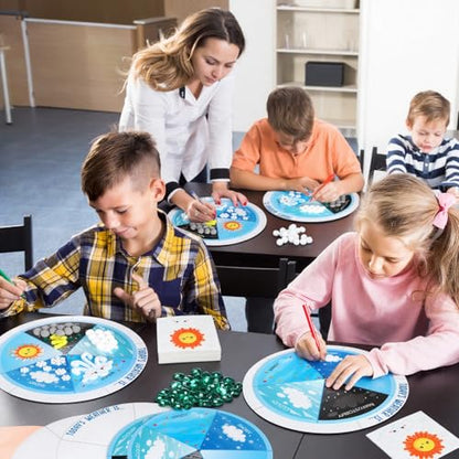 RoundFunny 24 Set Weather Wheels Crafts Kit for Kids Weather Chart for Preschool Classroom Weathers Station Educational and Learning Activities Toys (Not Included Glue)