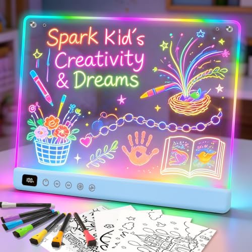 Led Drawing Board with 13 Light Effects, 16" Rechargeable Glow Doodle LED Note Board with Colors, Neon Light Up Drawing Tablet Gifts for Kids for Easter Birthday Christmas Gift Ideas - color: Blue