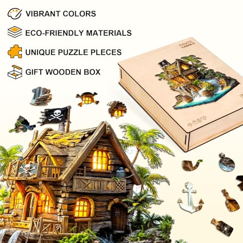Wooden Puzzles for Adults Pirate Cabin Puzzles 150 Pieces Wood Puzzles Adults Gifts 11.4 * 11in - color: Pirate Cabin, size: Medium