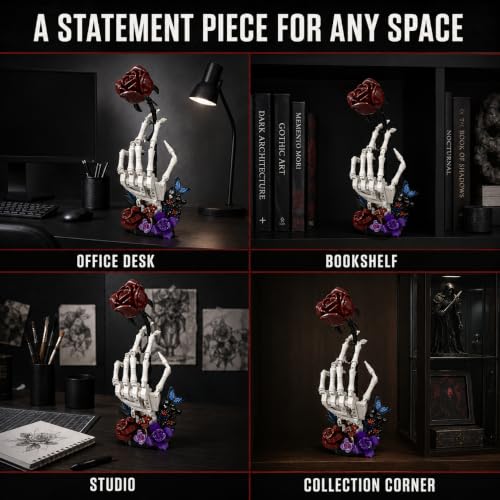Gothic Rose Skeleton Hand Building Set, Dark Fantasy Brick Model