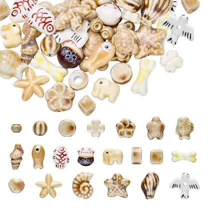 Bisque Ceramic Beads for Jewelry Making, 50Pcs - color: Bisque