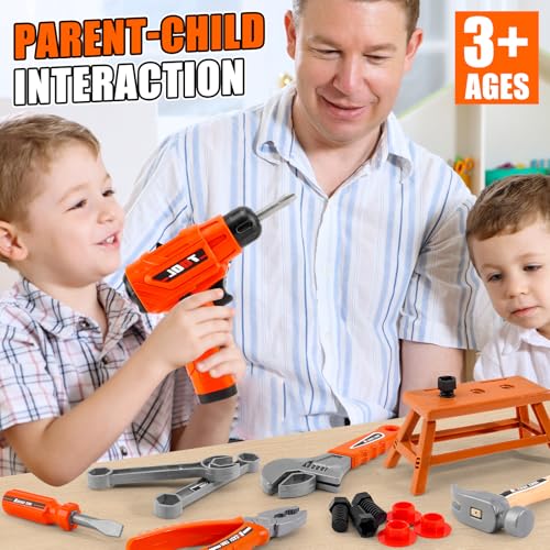 45Pcs Kids Tool Set with Electric Drill Toy and Portable Toddler Toolbox, Tool Box for Kids Age 3-5,Montessori Play Toolbox, STEM Educational Tool Toys Birthday Gift At Ages 3–6 for Pretend Play Sets