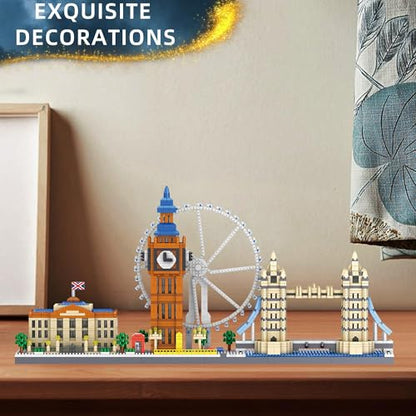 London Skyline Building Blocks Sets - 3110PCS Famous London Landmarks Architecture Toy Micro Mini Building Bricks Kit with London Eye,Big Ben,Westminster Palace,Tower Bridge for Adult, STEM Gift