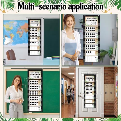 Funrous Days of School Pocket Chart Number of The Day Countdown Posters Back to School Eucalyptus Countdown Bulletin Board Decor Hundreds Tens Ones Place Value Chart Cards for Classroom Home - style: Retro Eucalyptus