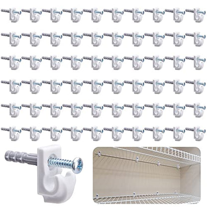 60 Pcs White Down Wall Clips, Wire Shelf Brackets Closet Support Brackets - color: 60 PCS