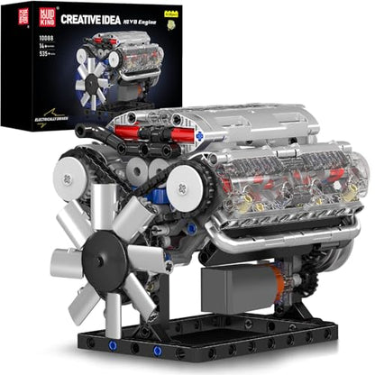 Mould King V8 Engine Building Blocks Sets, MOC Scale Model Kit with Battery Box and Motor, Collectible Set for Adults, Construction Toys Gifts for Friends Men Teen Youths (535 Pcs)