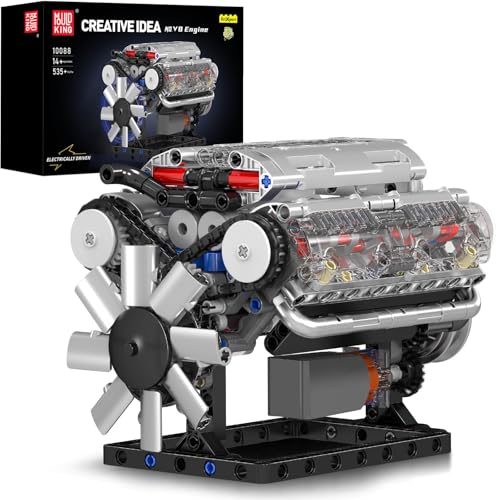 Mould King V8 Engine Building Blocks Sets, MOC Scale Model Kit with Battery Box and Motor, Collectible Set for Adults, Construction Toys Gifts for Friends Men Teen Youths (535 Pcs)