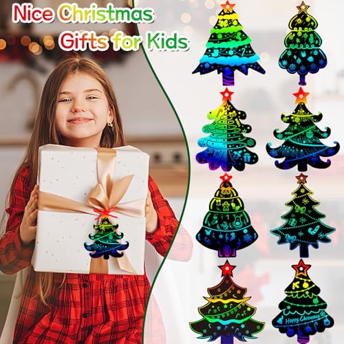 JULMELON 36Pcs Christmas Scratch Art for Kids, Rainbow Hanging Ornaments - style: Christmas Crafts A