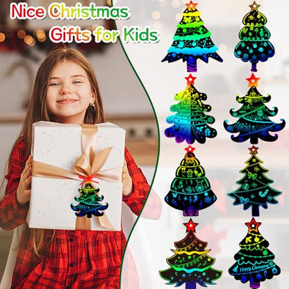 JULMELON 36Pcs Christmas Scratch Art for Kids, Rainbow Hanging Ornaments - style: Christmas Crafts A