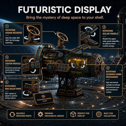 Roroom Mechanical 3D Wooden Puzzles for Adults, 511pcs Wood Building Kit - color: Celestigon Station(black)