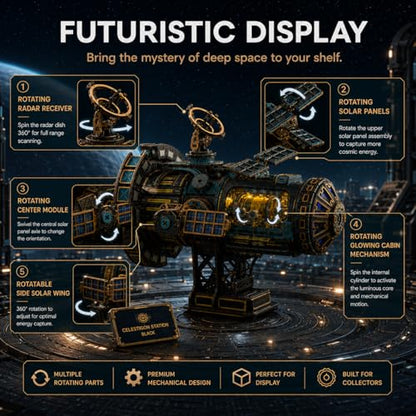 Roroom Mechanical 3D Wooden Puzzles for Adults, 511pcs Wood Building Kit - color: Celestigon Station(black)