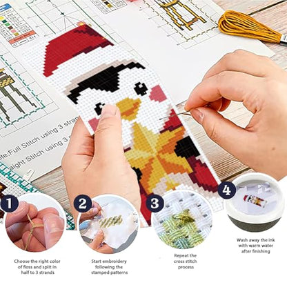 ACRNIGHEET 6PCS Christmas Cross Stitch Bookmark Kit for Beginner Stamped Cross Stitch Kits for Adults DIY Embroidery Bookmark Kits with English Instructions Hand Craft Gift 8.5''x3'' 11CT - style: Christmas Patterns 1