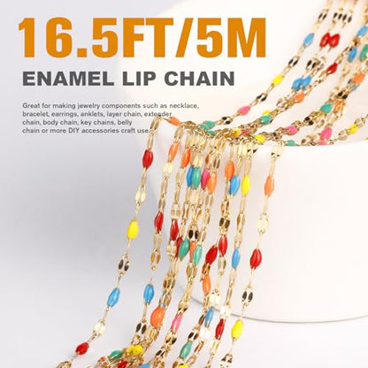 16.5FT Stainless Steel Enamel Chain 2MM Gold Lip Chain for Jewelry Making - color: gold(colorful)