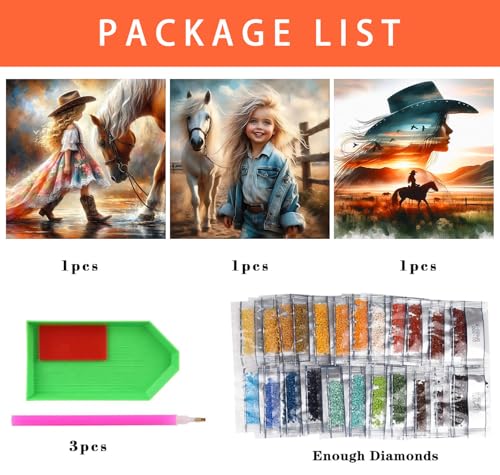 Axquilon 3 Pack Cowgirl Diamond Art Kits for Adults 12x12 inch - color: 3-Pack Cowgirl