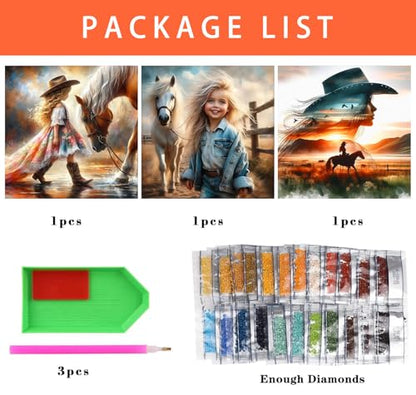 Axquilon 3 Pack Cowgirl Diamond Art Kits for Adults 12x12 inch - color: 3-Pack Cowgirl