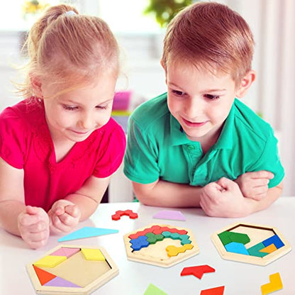 Jerify 5 Pack Wooden Tangram Puzzle for Kids, Brain Teaser Puzzles