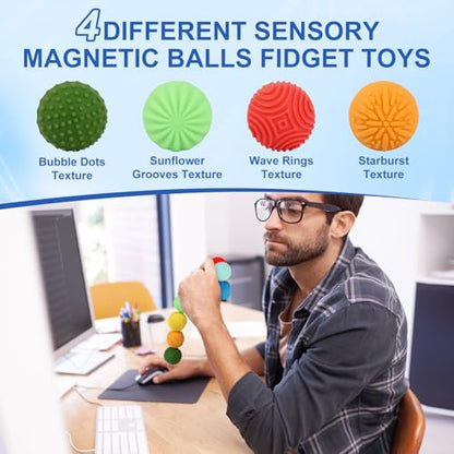4PCS Silicone Magnetic Balls Fidget Toy, Quiet Fidget Toys for Teens Adults - color: Multi Color Delight Ball ×4