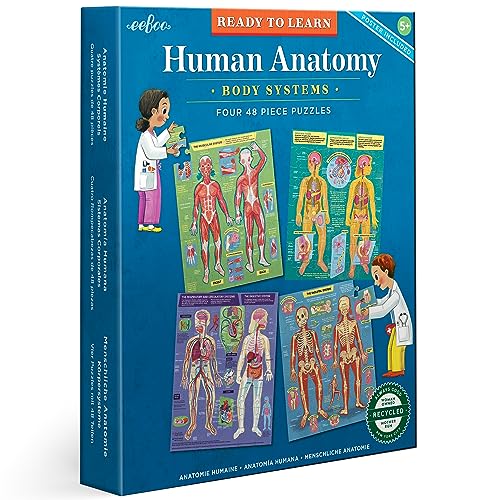 eeBoo Human Anatomy 48 Giant Piece Children's Puzzle, Four 12 PC Puzzles - style: Human Anatomy