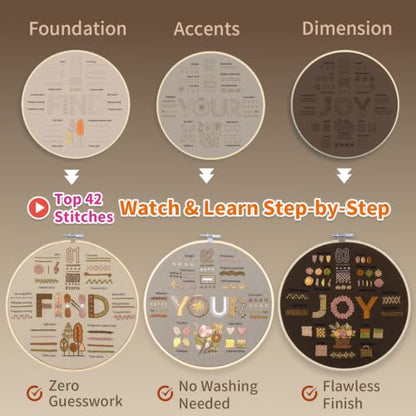 ETSPIL Embroidery Kit for Adults, 42 Stitches, 4K Video, Storage Bag - color: letter E