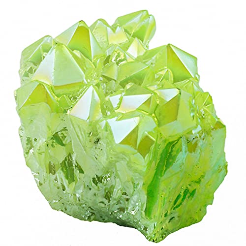 Rockcloud Titanium Coated Crystal Rock Quartz Green Cluster Geode, 1-2" - color: Fluorescein