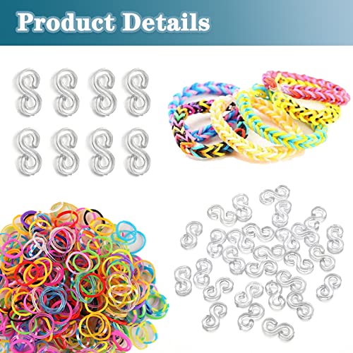 PUSNMI S Clips Rubber Band Clips 1000 Pieces Loom Rubber Band Clips Plastic Band Clips Connectors Refills Bracelet Kit Clip for Loom Bracelets DIY Making Refill Kit, Clear - color: Clear