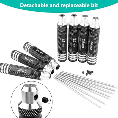 7 Pieces Hex Screw Driver Set 0.9mm 1.27mm 1.3mm 1.5mm 2.0mm 2.5mm 3.0mm Hex Screwdriver Kit RC Repair Tools for Traxxas RC Car Drone Multi-Axis Helicopter Arrma Axial Losi Redcat Racing (Black) - color: Black